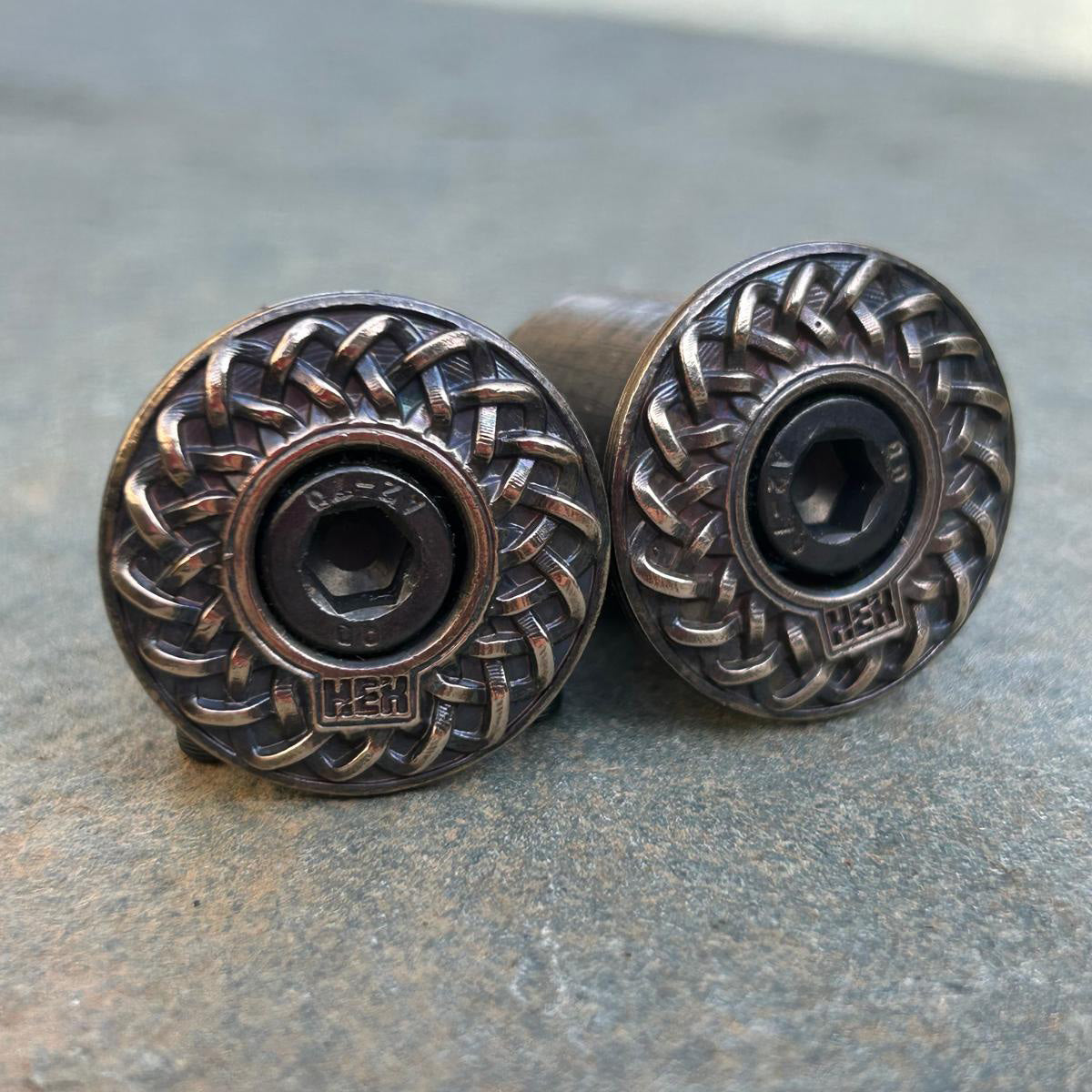 BAR ENDS - CELTIC SPIRAL PATINA - BRASS