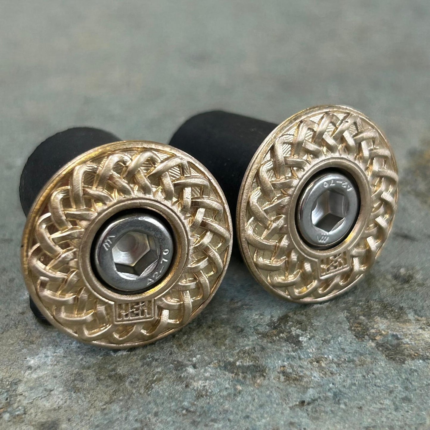 BAR ENDS - CELTIC SPIRAL- SATIN - BRASS