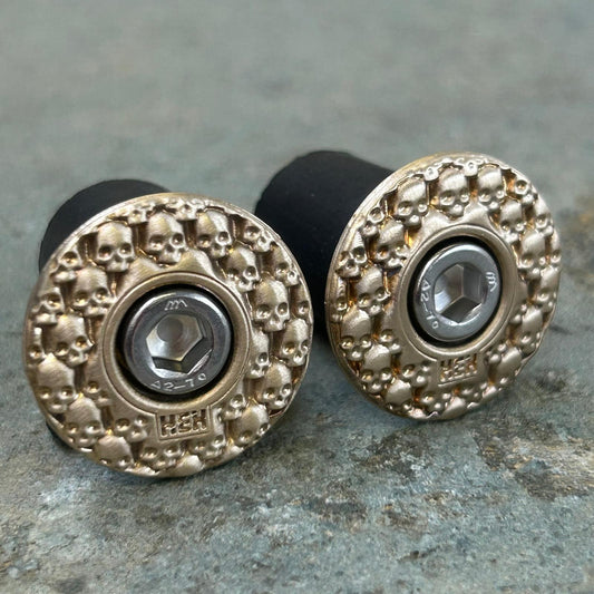 BAR ENDS - SKULLZ - SATIN - BRASS